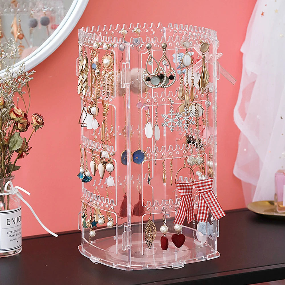 360 Degree Rotating Jewelry Storage Box Earring Organizer 2023