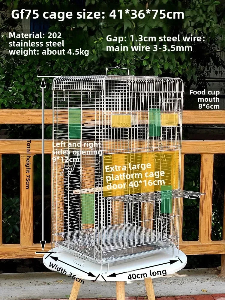Horizontal silk parrot cage Bird cage Stainless steel bathing Peony Xuanfeng special cage Luxury villa breeding box Household ca