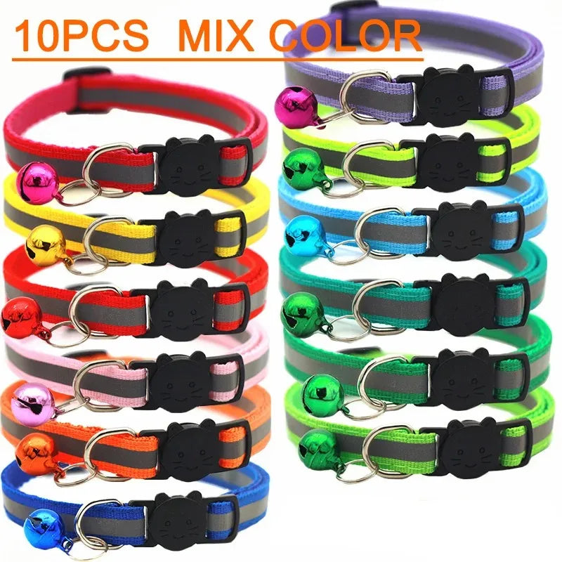10Pcs Wholesale Collars for Cat Collar With Bell Adjustable Necklace Cat Puppy kitten Collar Dropshipping Pet Cats Collar
