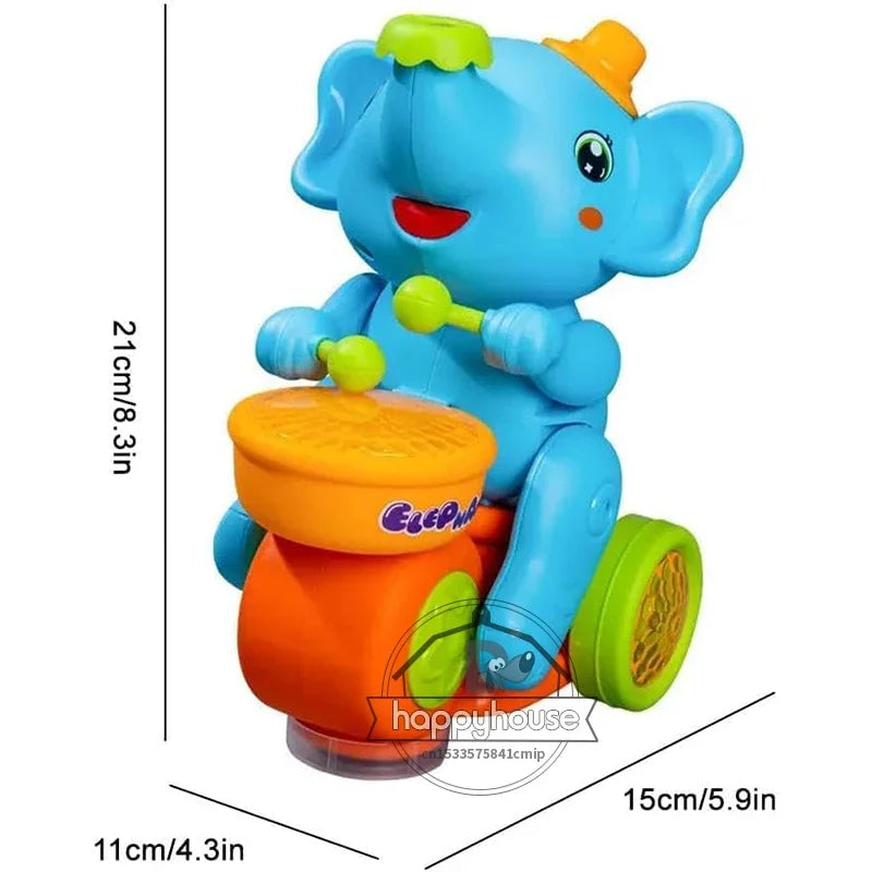 Musical Walking Elephant Drummer Toy for Kids with LED Lights and Sensory Activities Educational Learning Toy