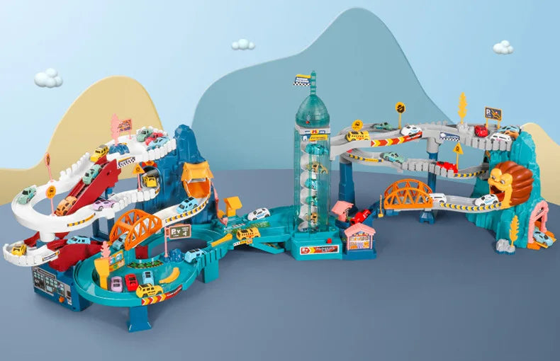 Lion Theme Car Track Set for Kids Educational Racing Toys with Diecast Cars Colorful Fun for Birthdays and Holidays