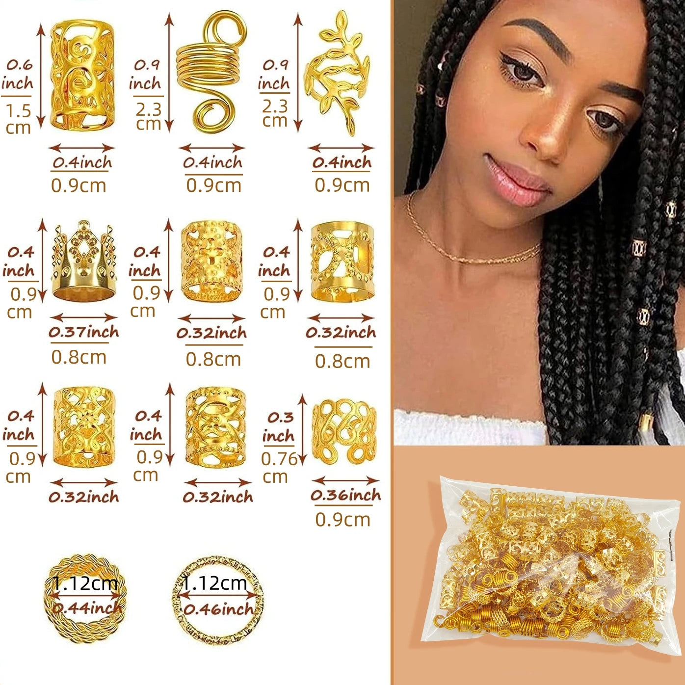 220pcs Gold Hair Accessories, Loc Jewelry For Braids, Women's Hair Jewelry, Metal Hair Ring Cuff For Dreadlocks Acc