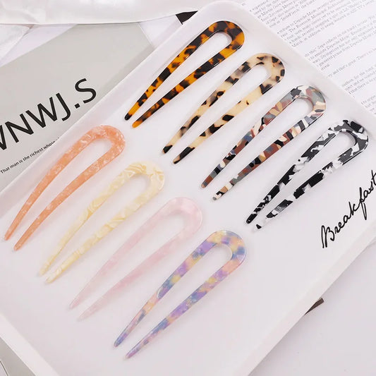 Fashion Acetate Hair Sticks for Women Shell Hair Clip Hair Pins U Shape Girls Hairpins Hair Bun Maker Wedding Hair Accessories