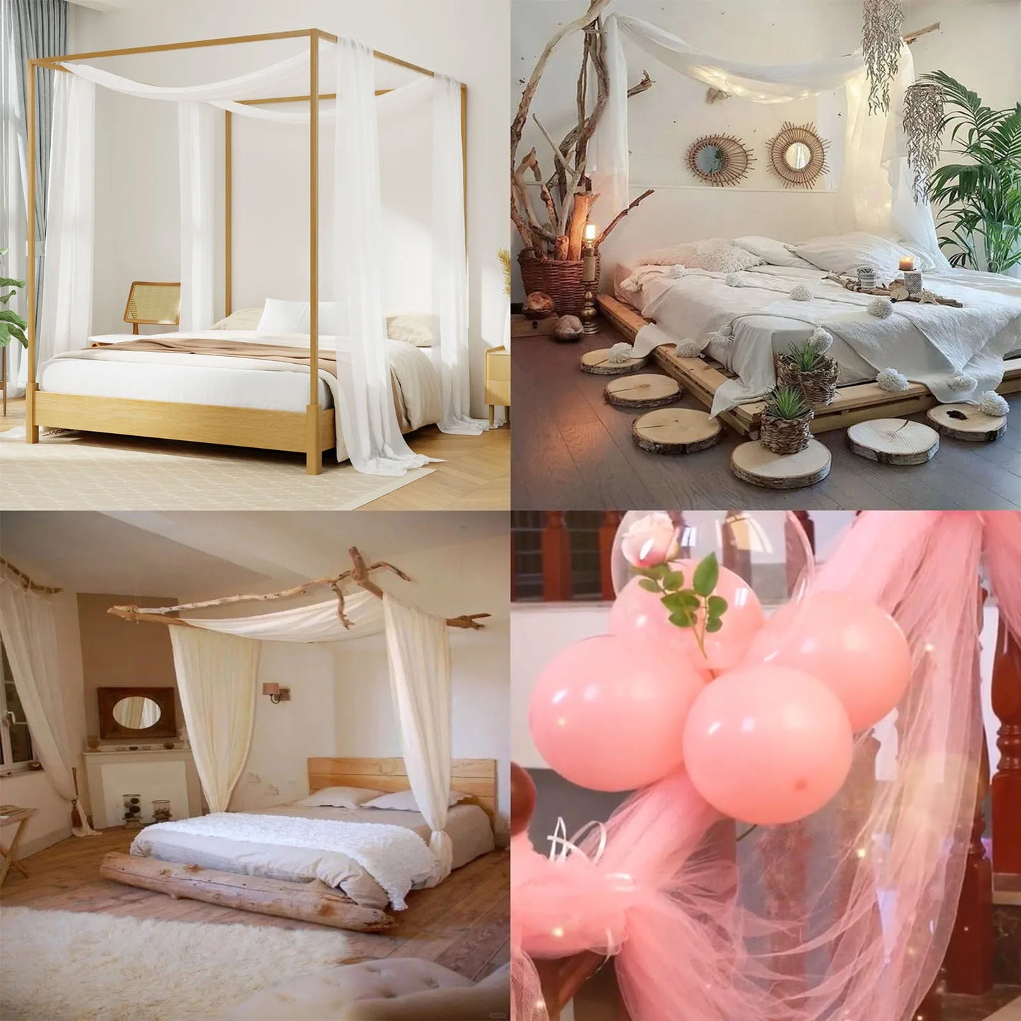 Luxury Pink Sheer Scarf Bed Canopy for Adults Girls Room Decor