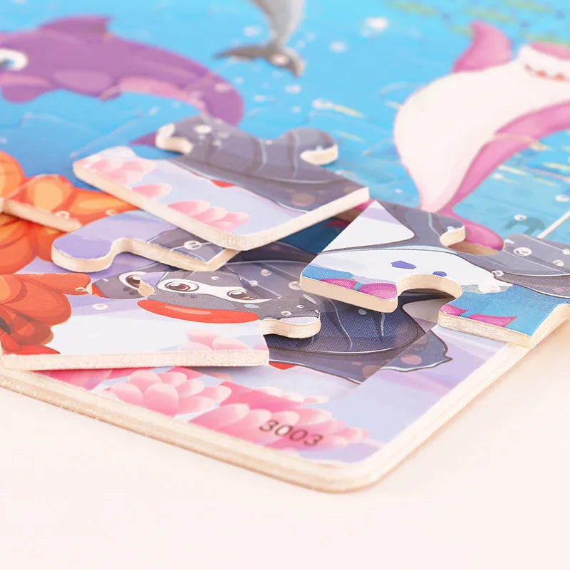 30 Pieces Wooden Jigsaw Puzzle for Kids Animal Vehicle Educational Toys