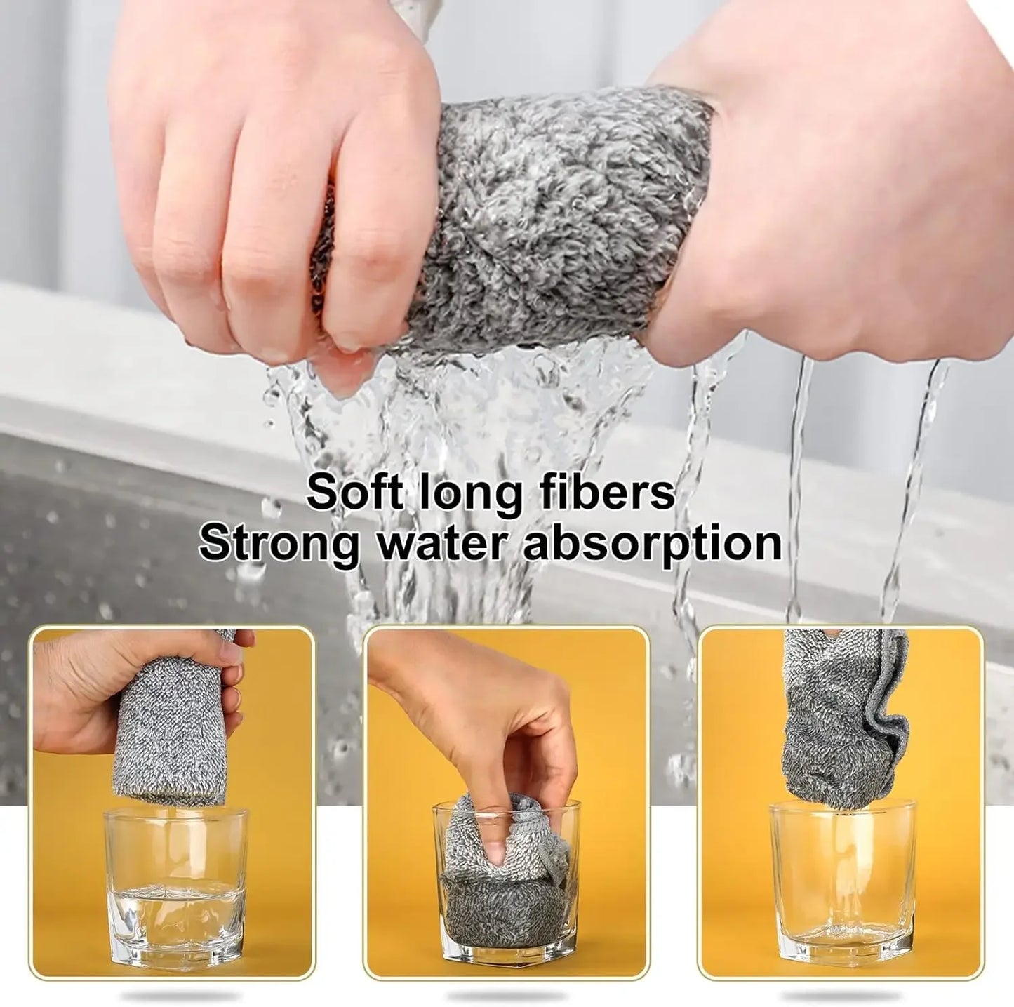 Gray Bamboo Charcoal Super Absorbent Microfiber Dishcloths for Kitchen Cleaning 1/100PCS Set