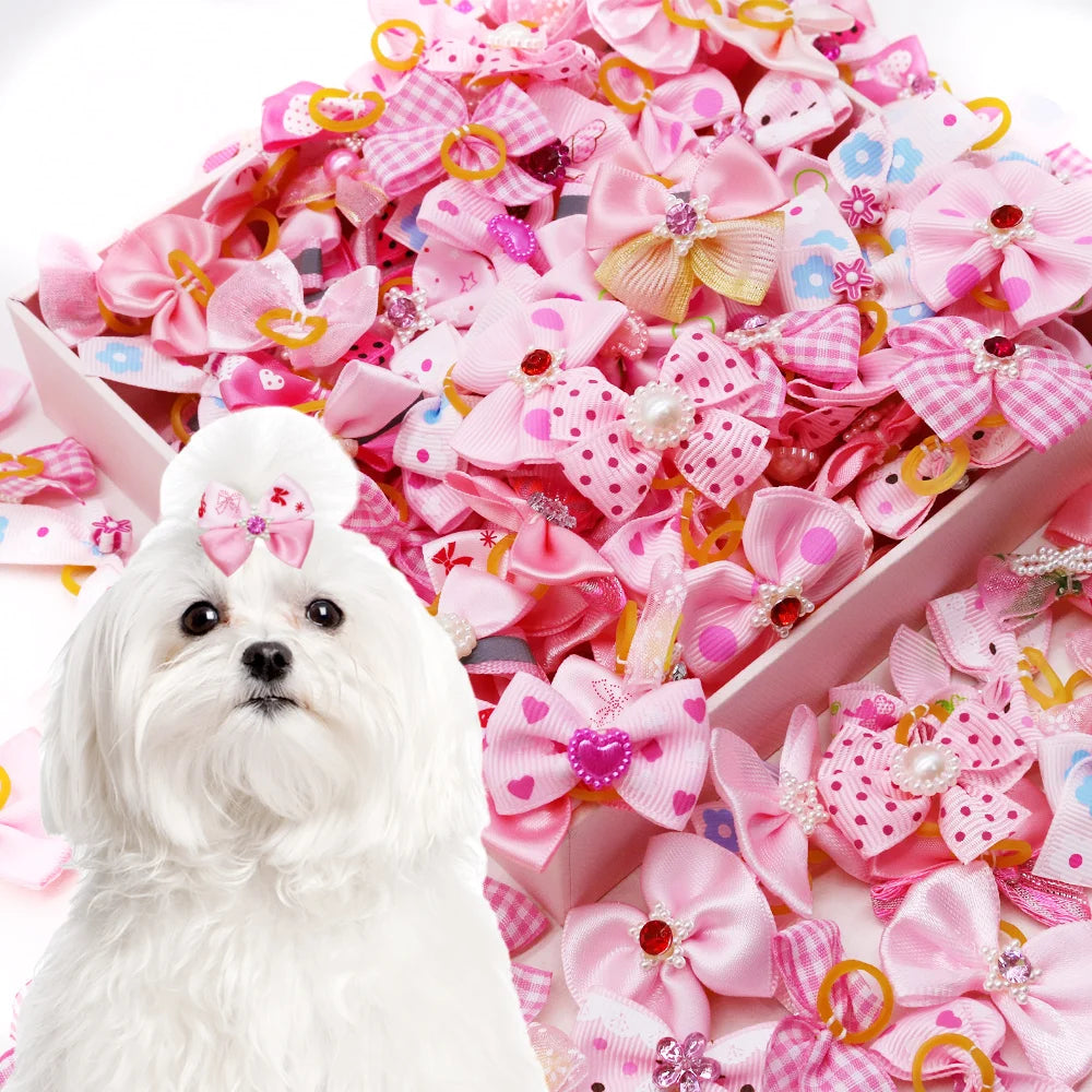 10/20PCS Diamond Puppy Bows Multi Style Dog Bows With Rubber Bands Pet Hair Accessories For Dogs Handmade Dog Hair Bows Supplies