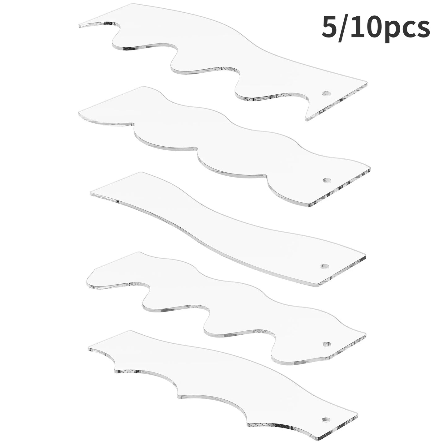 Wave Edge Quilting Ruler Set with 6 Acrylic Templates for Creative Free Motion Sewing - 5 or 10 Pieces