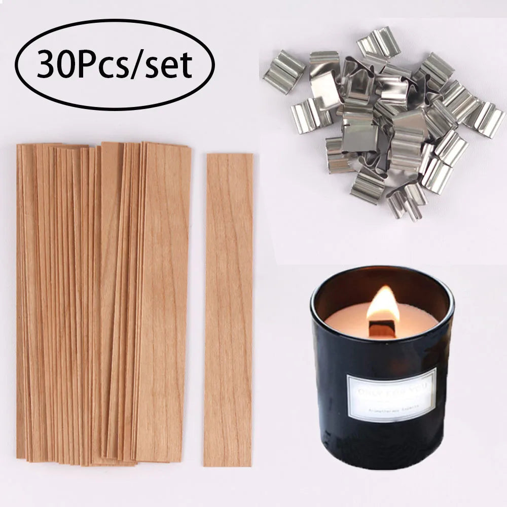 30pcs Wooden Candle Wicks Set with Clip Base for DIY Candle Making