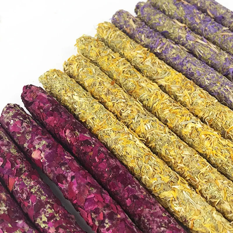 6Pcs/set Rose Calendula Lavender Stick Molar Chewing Toys Dental Care Chewing Snacks Suitable for Rabbits, Hamsters, Chinchilla