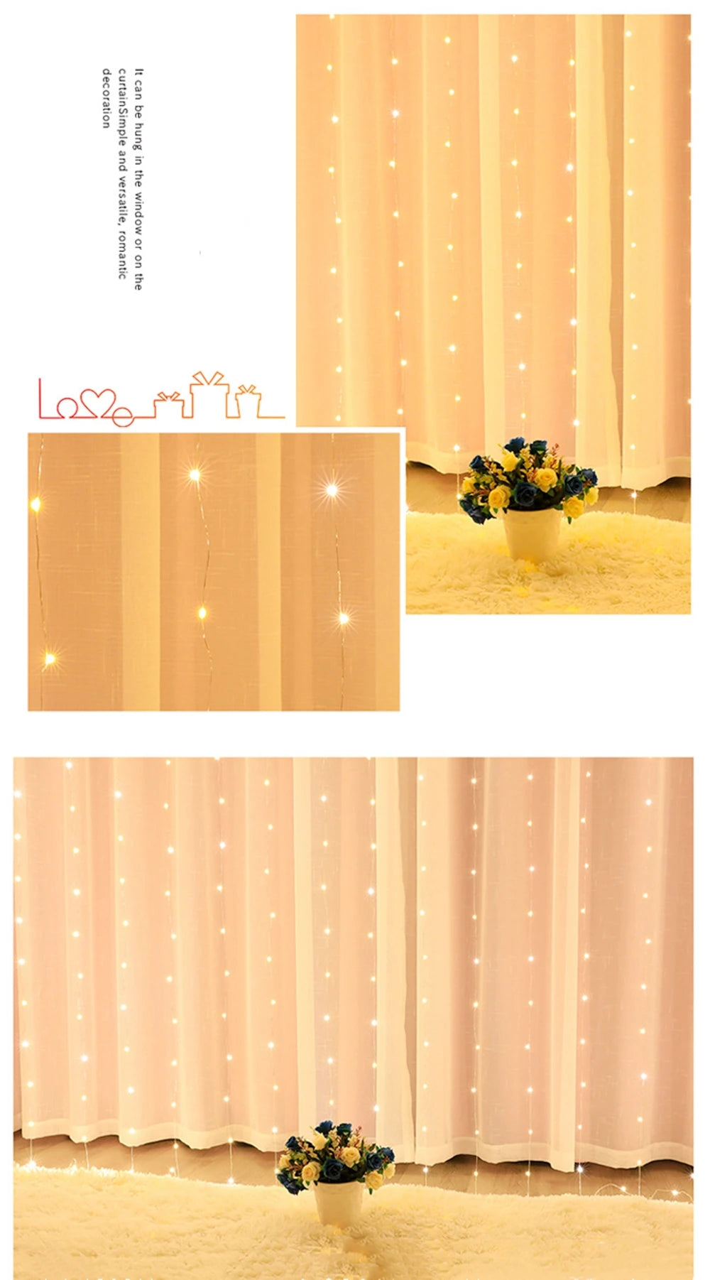 1pc USB LED Curtain Lights Fairy Light for Bedroom Decoration