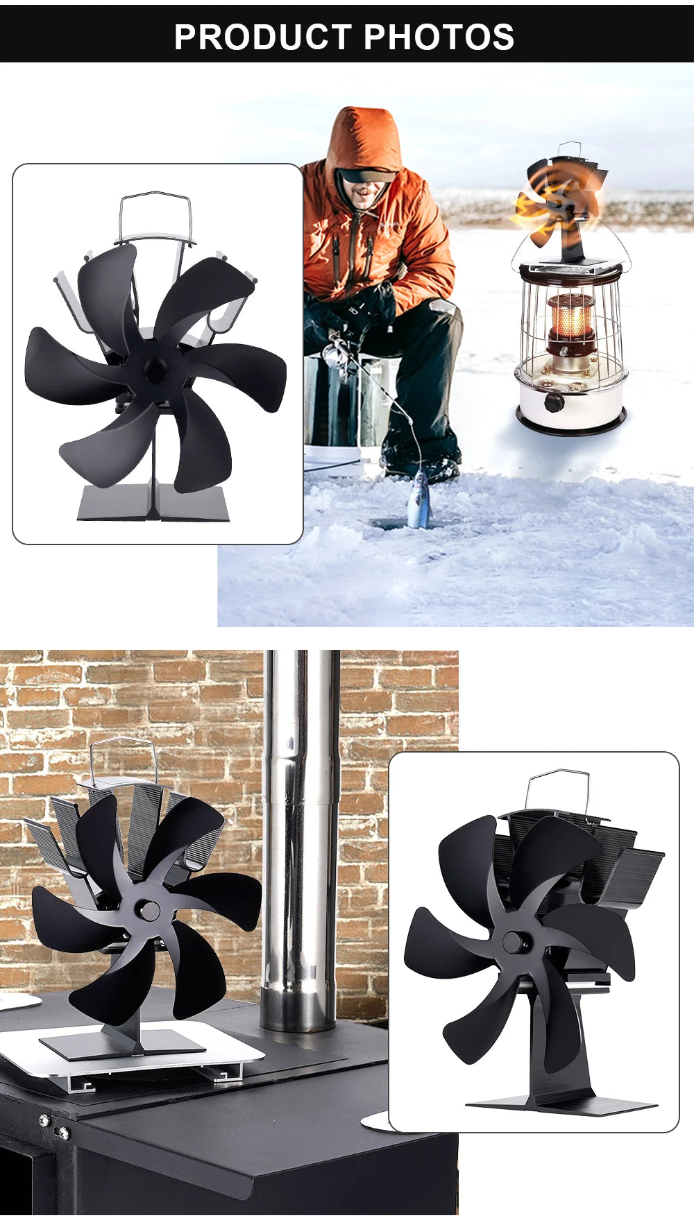 6 Blades Heat Powered Stove Fan Log Wood Burner Eco-fan Quiet Fireplace Fan Winter Warm Home Heater Efficient Heat Distribution