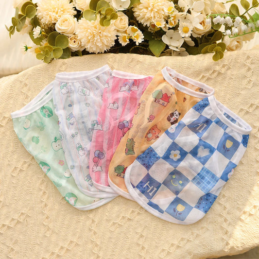 Pet clothing original cartoon cute summer westernized thin cat and dog clothing breathable mesh vest cat clothing