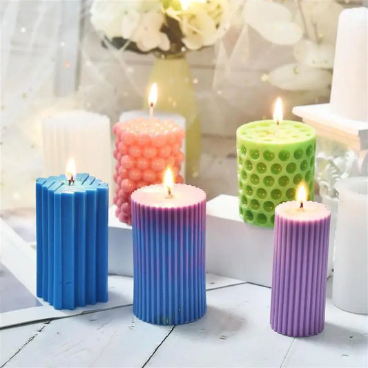 Classical Striped Roman Cylindrical Silicone Candle Mold for DIY Handmade Candles