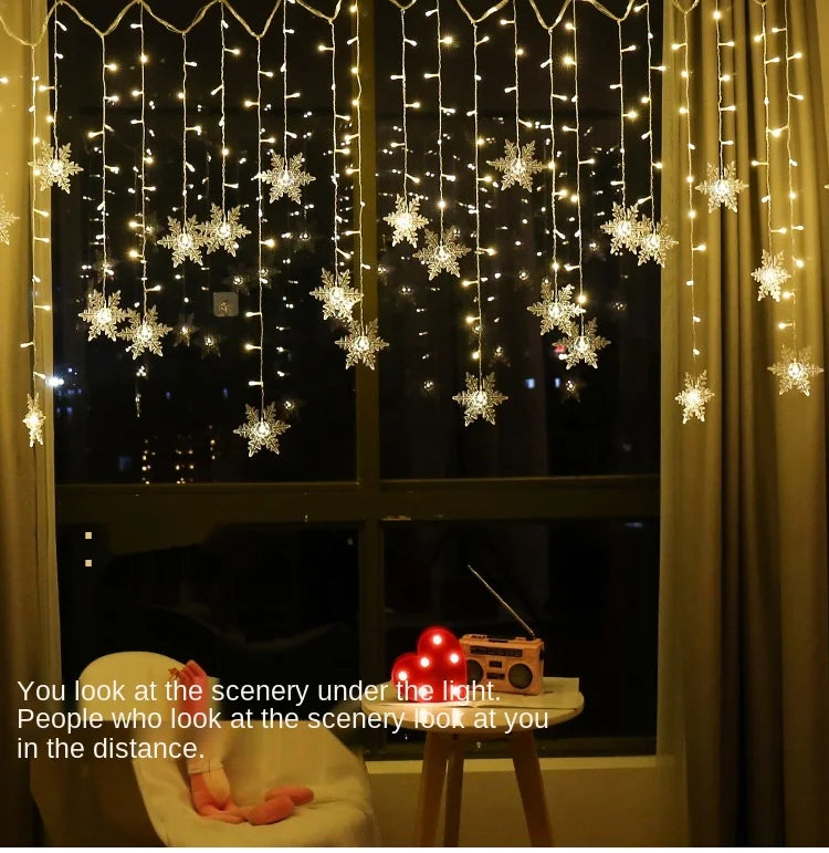 3.2M Christmas Snowflakes LED String Lights Waterproof Fairy Curtain for Holiday Party Wedding Decoration