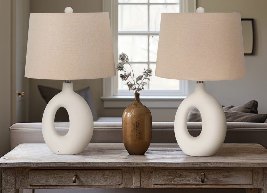 Sagebrook Home 23" Open Cut Out Table Lamp (2-Pieces) - White/Beige