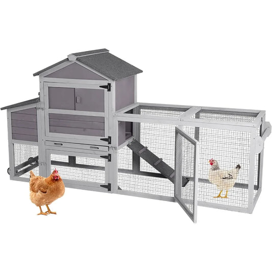 Chicken Coop for 2-4 Chickens Expandable Mobile Chicken House for Outdoor with Wheels Pull-Out Tray No Leakage Nesting Box Chick