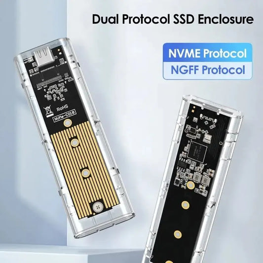 Carcasa transparente para SSD M.2 NVME PCIe NGFF SATA de doble protocolo, USB tipo C, 10 Gbps, PCI-E M2 SSD, carcasa externa transparente para disco duro