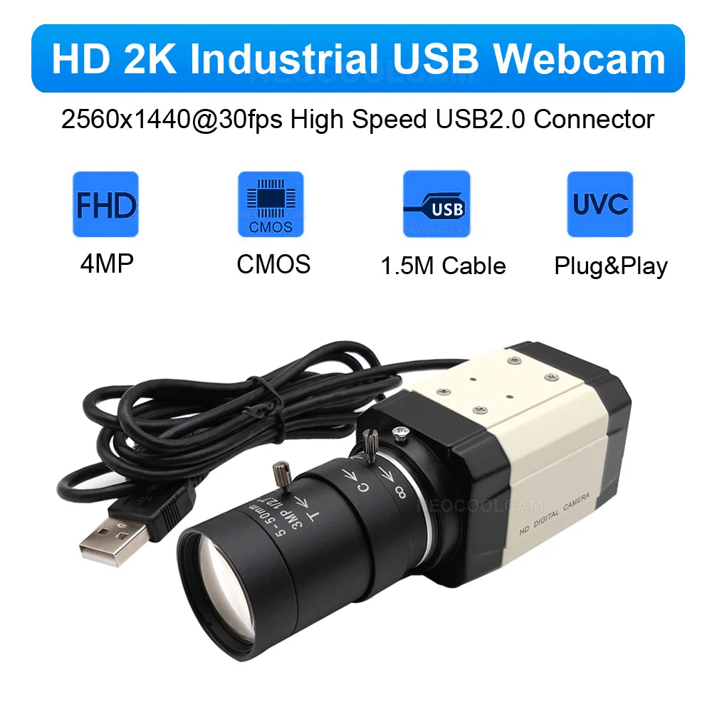 2K Full HD Webcam with Microphone and 3MP Varifocal Lens for YouTube Streaming and Video Calling
