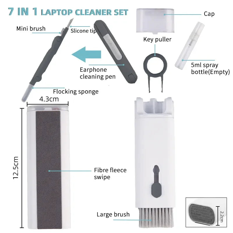 Kit de limpieza de teclado 7 en 1 para portátiles con extractor de teclas, cepillo de limpieza multifuncional para teclado para Airpods Phone