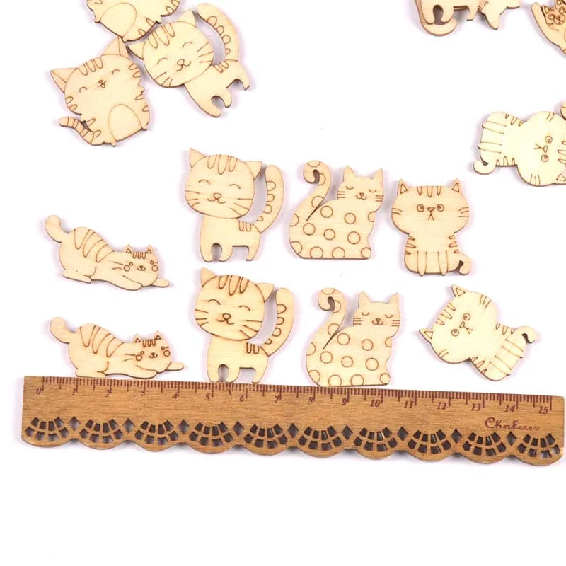 Lovely Dog Cat Fish Natural Wooden Chips for Scrapbooking DIY