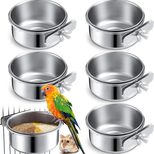 Stainless Steel Bird Bowls Safe Cage Hanging Feeder Bowl Parrot Rabbit Hamster Food Water Feeding Bowl Pet Cage Accessories