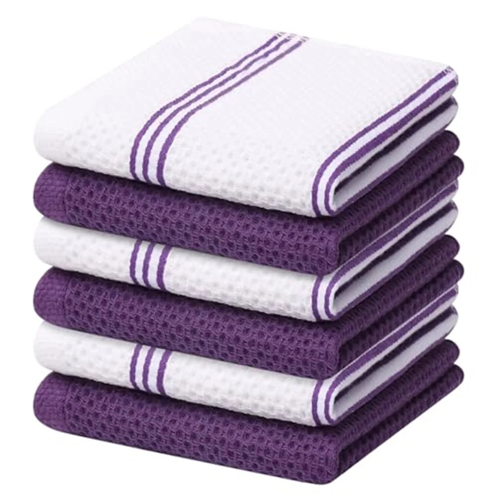 Olanly Cotton Kitchen Towels Set of 4 or 6 Absorbent Waffle Weave Dishcloths Soft and Durable for Home Cleaning