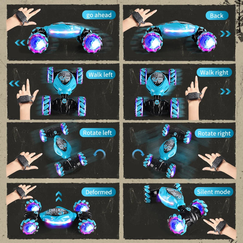 2.4G 4WD Remote control car with Watch Music 360° rotation twist Stunt High Speed drift climbing toy car Children's holiday gift