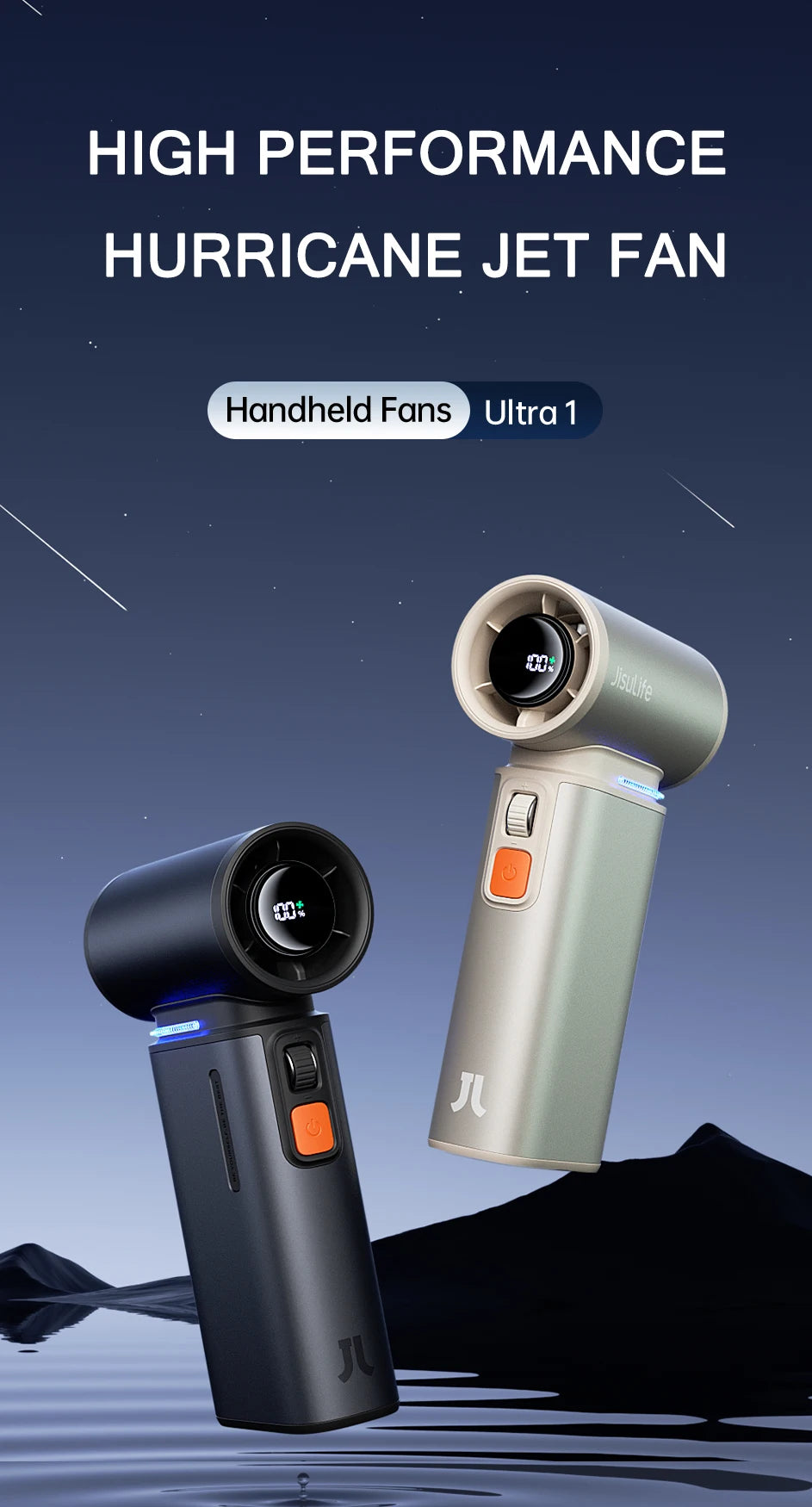 Turbo Handheld Fan – 100-Speed, 9000mAh Battery, LED Display for Outdoor Cooling