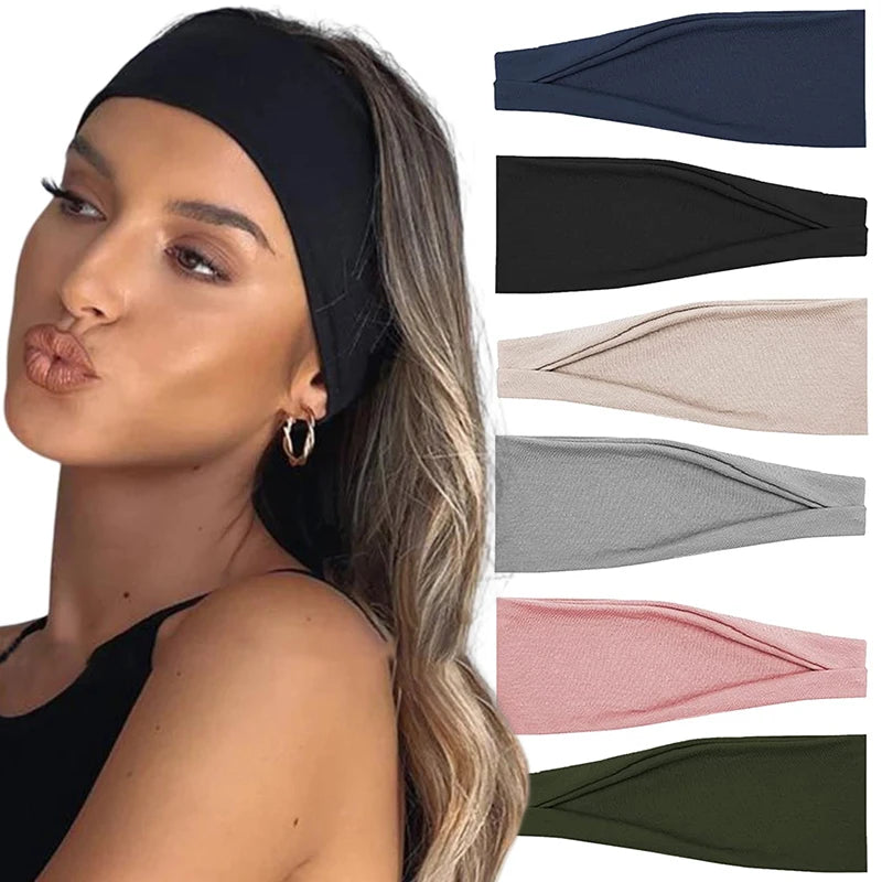 Women Solid Color Elastic Hair Bands Yoga Sport Sweatband Headband Fashion Turban Makeup Hair Hoop Headwrap Hair Accessories