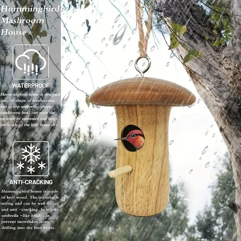 1Pc Outdoor Hummingbird House Natural Wooden Hanging Hummingbird Nest Wild Bird House Hummingbird Feeder Outdoor Garden Yard
