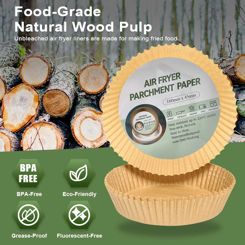 50/100 piezas de papel desechable para freidora de aire, revestimiento antiadherente para placa de barbacoa, almohadilla redonda para sartén de horno para freidora de aire de 16 cm y microondas
