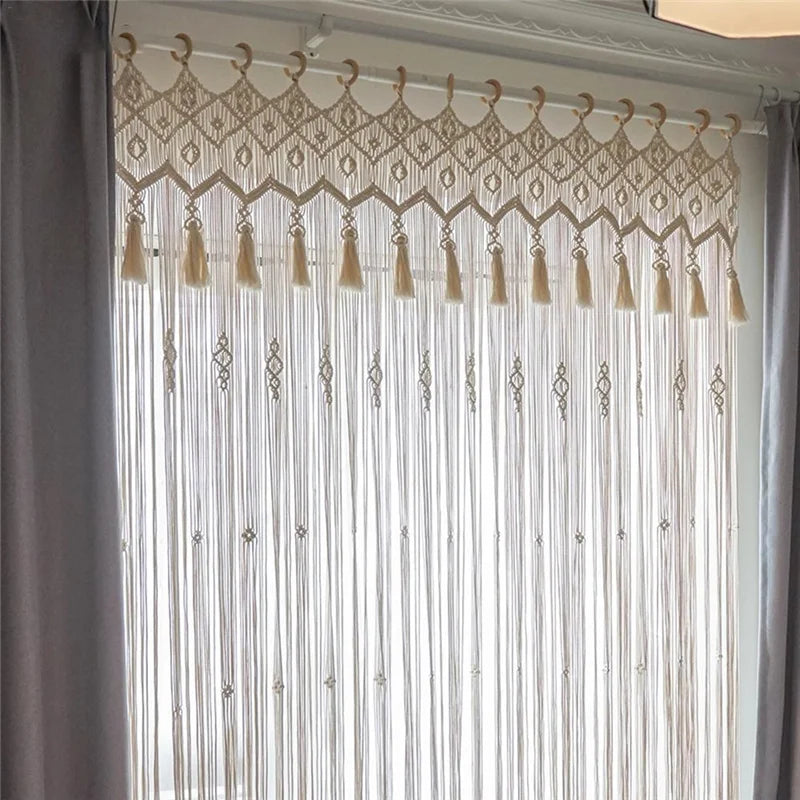 Hand-Woven Macrame Cotton Door Curtain Tapestry Boho Art