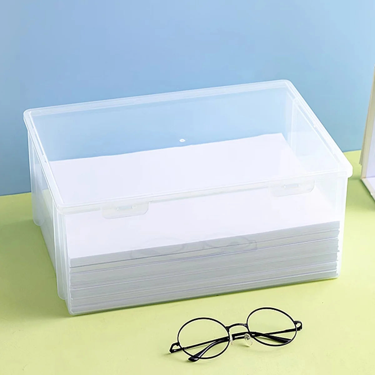 WORTHBUY Desk Organizer Transparent A4 Paper Plastic Storage Box Multifunctional Home Strorage Organizer Box For Office Supplies