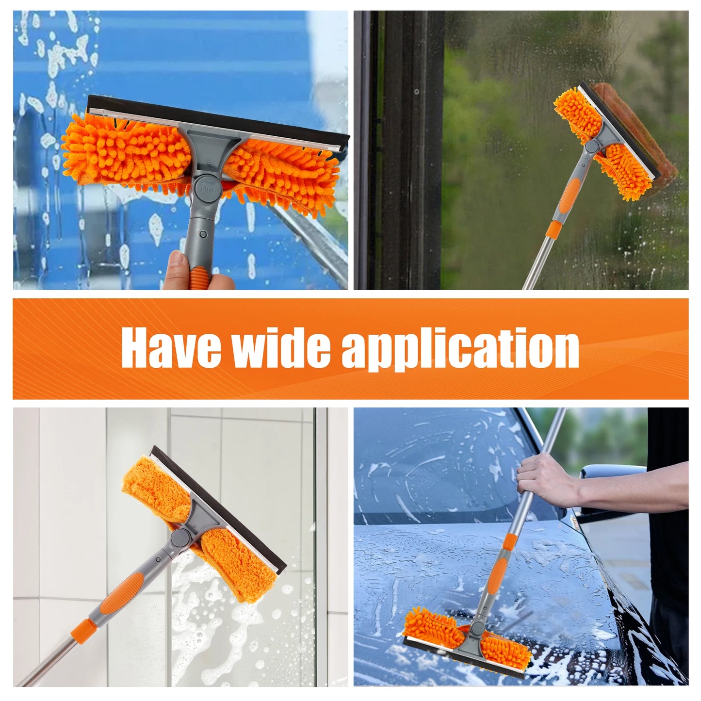 Extended Window Cleaning Kit with 2 in 1 Double Sided Glass Squeegee and Duster Mop 180 Degree Swivel Design for Effortless High Reach Cleaning