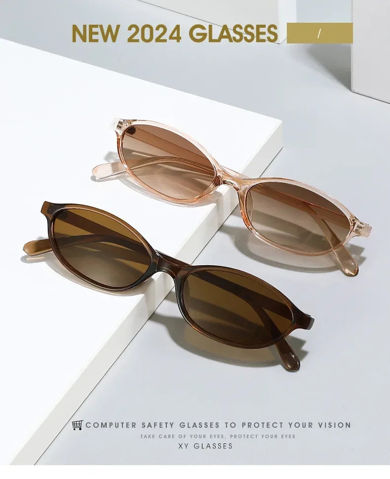 Sexy Small Oval Women's Sunglasses 2024 New Fashion Black Brown Sun Glasses Ladies Shades Trends Summer Unique Eyewear Men