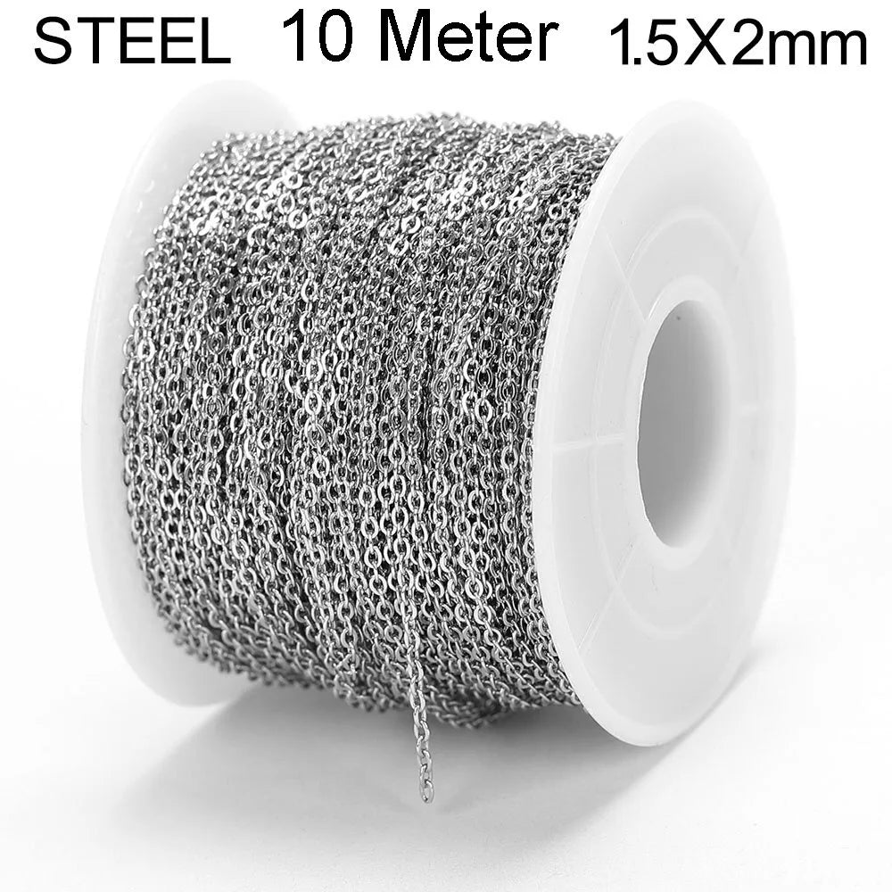 10 Meters Stainless Steel Chain 1 1.5 2mm Gold Steel Color for DIY Jewelry Making