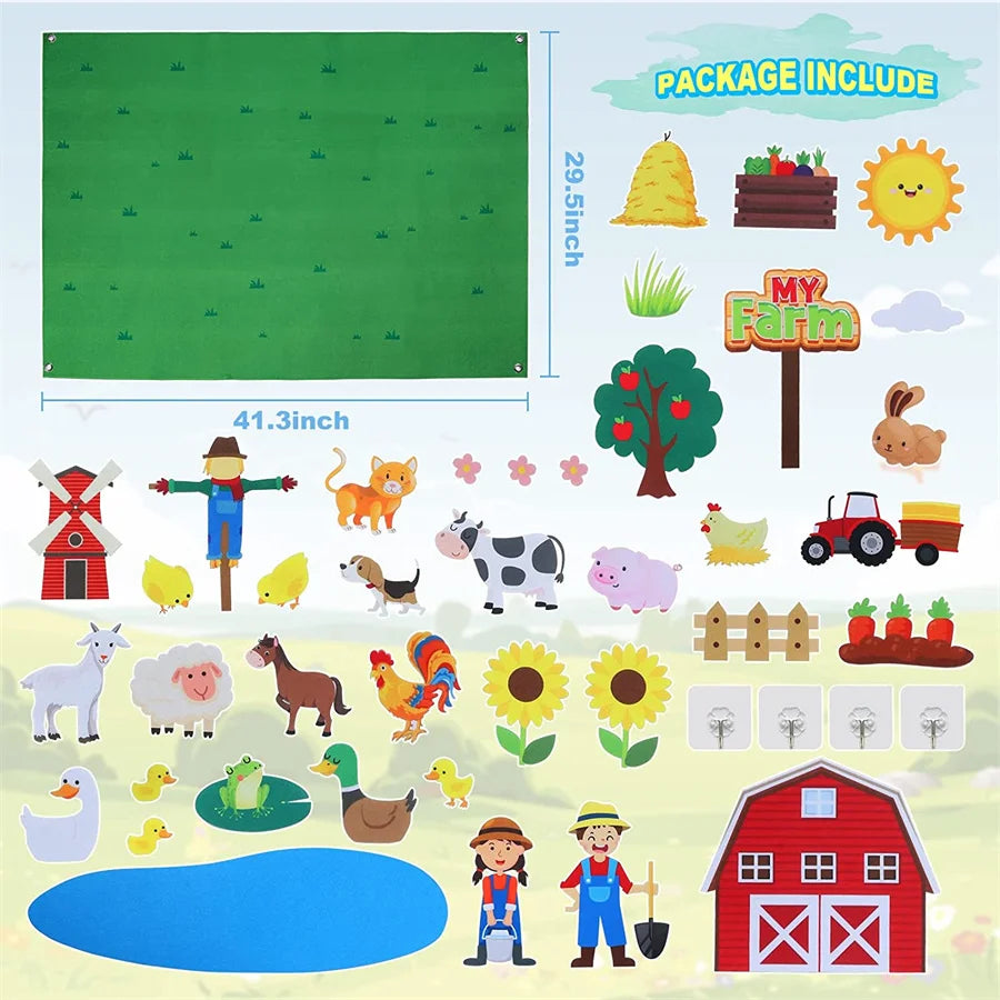 Farm Animals Felt Story Busy Board Set for Toddlers and Preschoolers Interactive Farmhouse Themed Early Learning Play