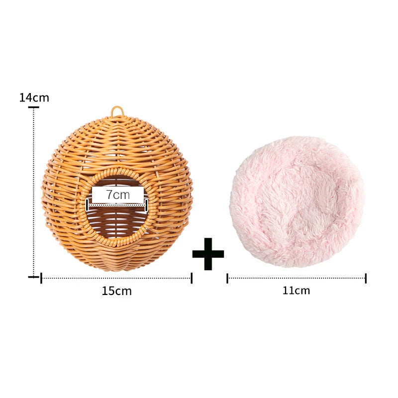 Bird Nest Fake Grass Handwoven Bird Cage House Parrot Canary Lovebird Parakeet Cockatiel Fake Hand-Woven Grass Hatching Bird Hut