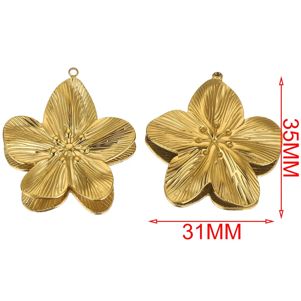 5PCS/LOT Stainless Steel Charms Large Flower Charm PVD Gold Plated Jewelry for Earring Necklace Bracelet Making