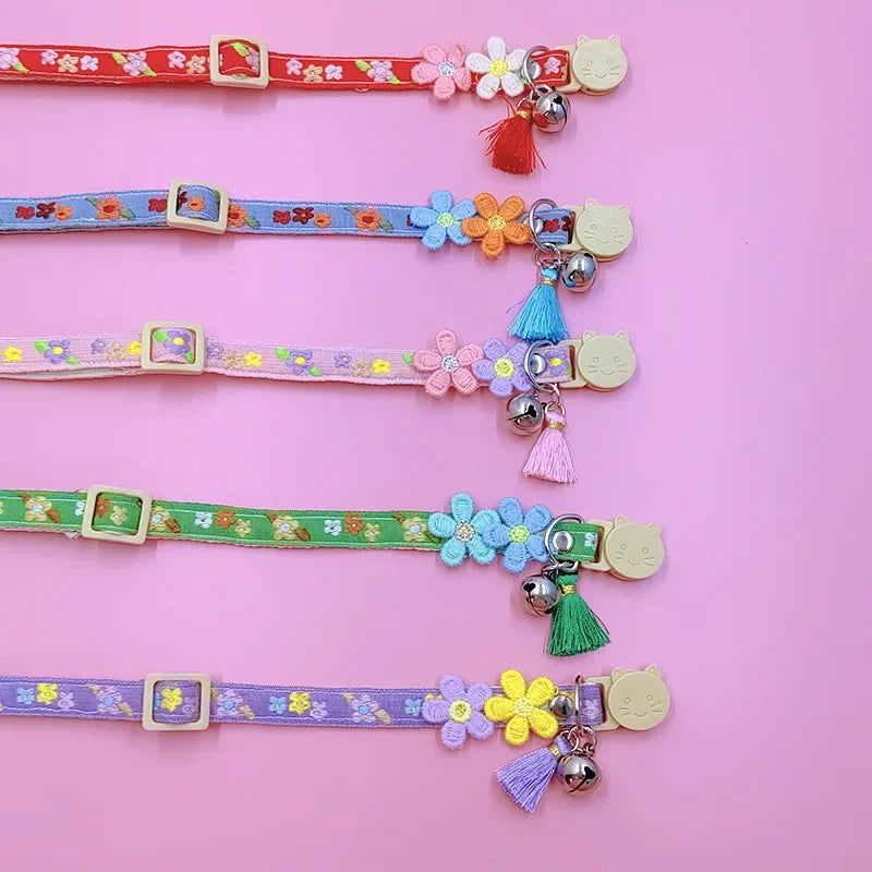 Cute Pet Collar,adjustable Cat Collars with Flower Tassel Decoration, Safety Buckle Bell To Prevent Lost Cat Collar,pet Supplies