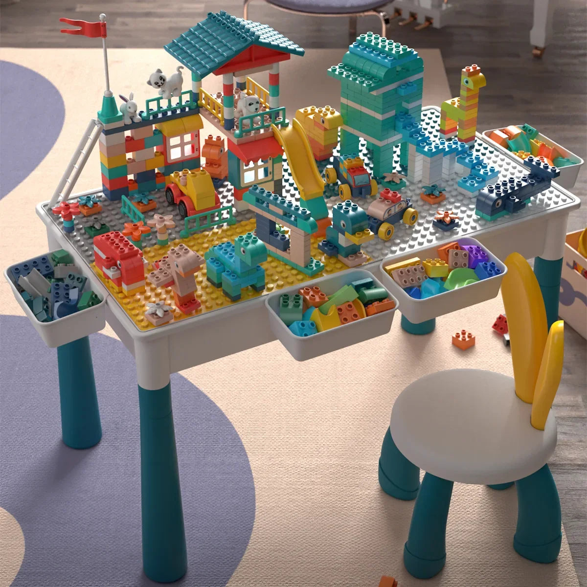 ToylinX Kids Building Blocks Activity Table and Chairs Set Creative Play Desk for Toddlers and Children