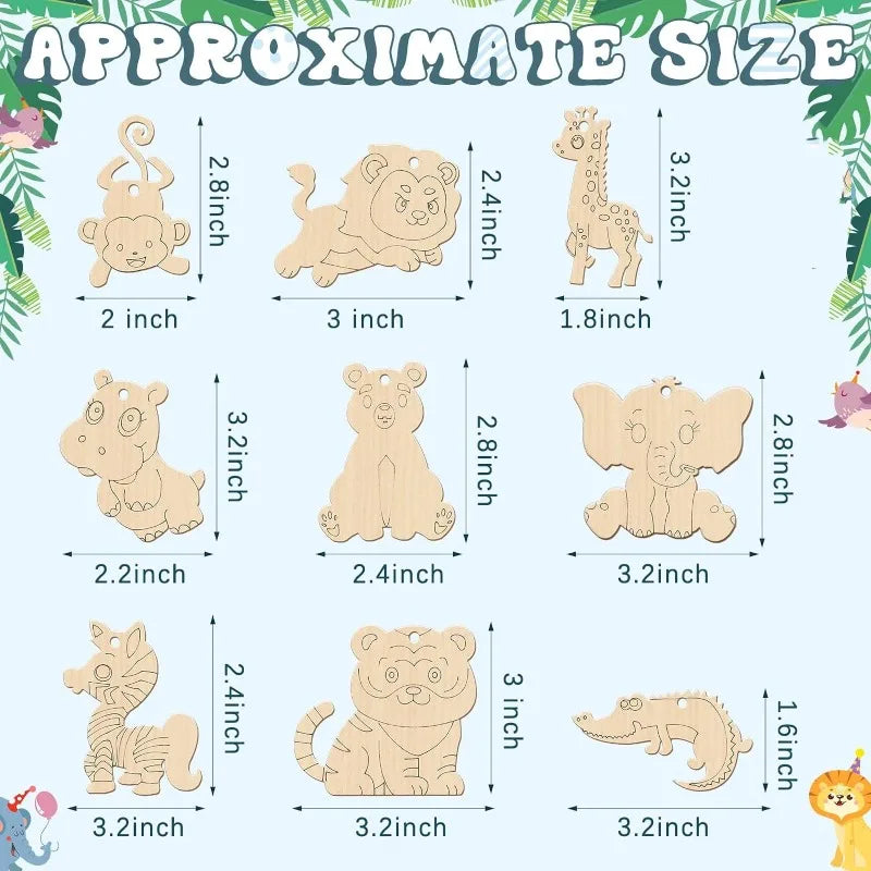 9pcs Mix Unfinished Wood Animal Jungle Cutouts for Crafts