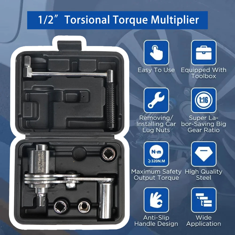 Torque Multiplier Wrench Kit 1/2" Torsional Torque Multiplier Wrench Lug Nut Remover Tool with 17mm/19mm/21mm Sockets