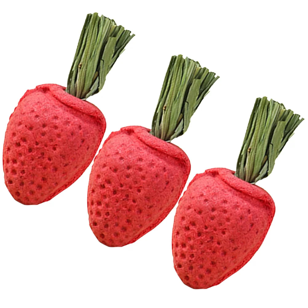 3 Pcs Small Animal Toys Strawberry Shaped Chew Toys Hamster Chewing Plaything Rabbit Accessories Pet Products Pet Supplies