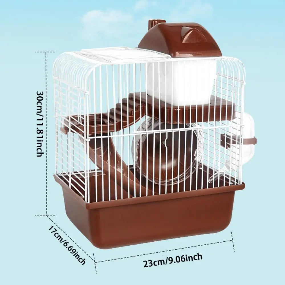 Ventilation Hamster Double-storey Villa Removable Feeding Bottle Pet Castle Cage with Running Wheel with Handle