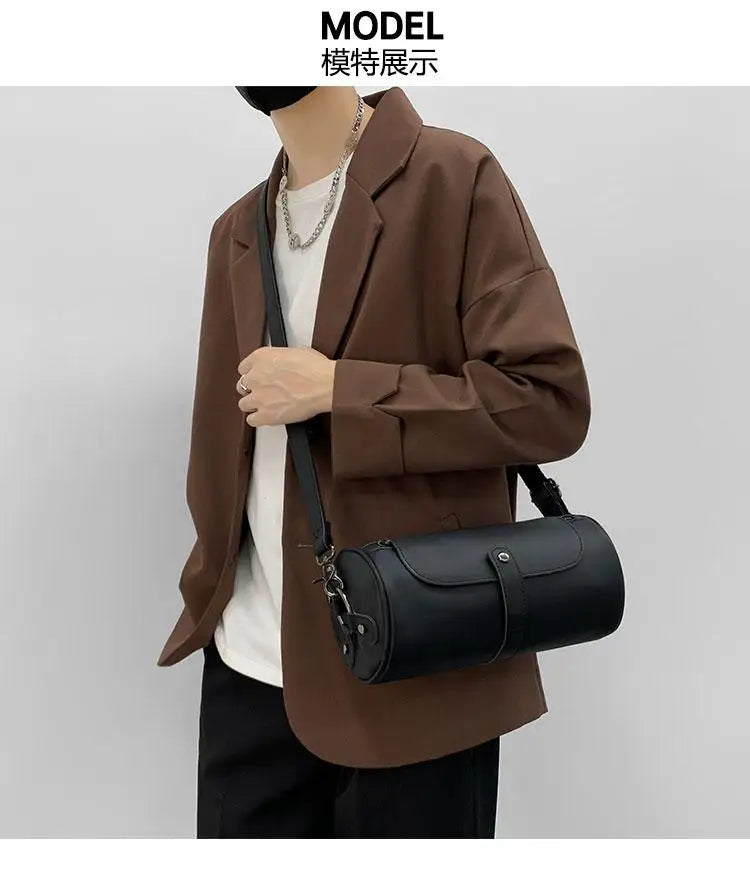 Fashion  High Quality Pu Leather Retro Bag Men's Single Shoulder Bag  Leather CrossBody Bag Leisure  Bag Round Body Bag