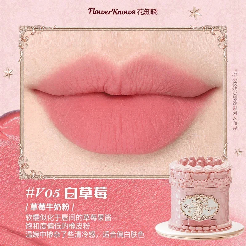 Flowerknows Strawberry Cupid Matte Velvet Lipstick Cake Lip Mud Lip Gloss Lip Cream for Women