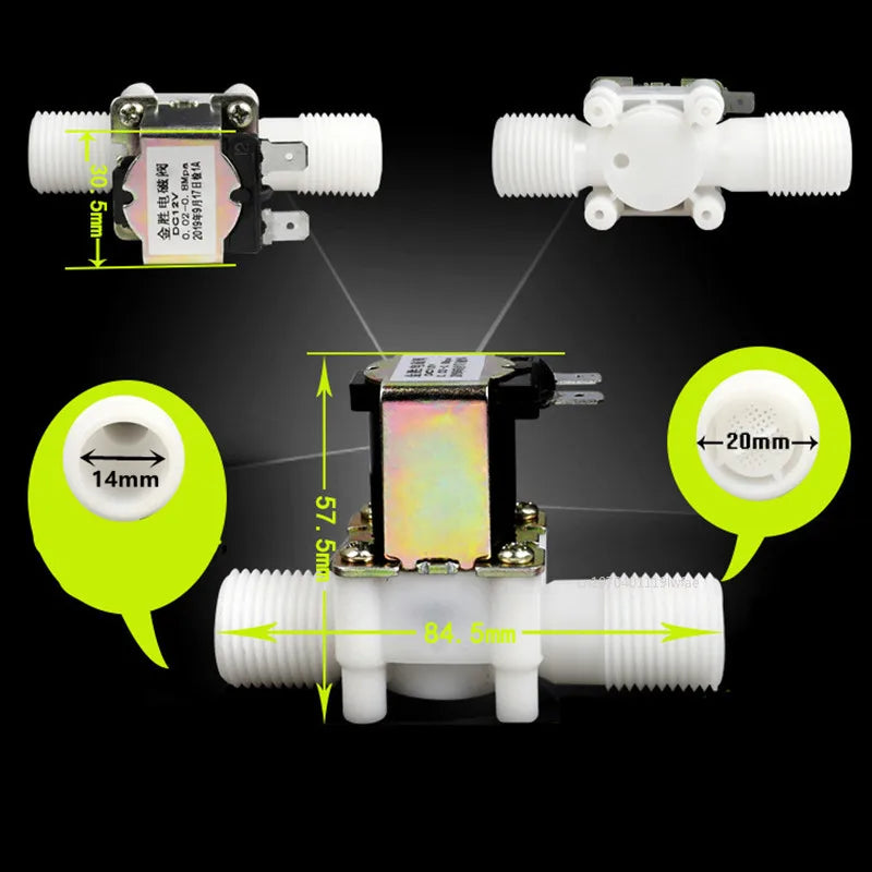 Válvula solenoide eléctrica de plástico normalmente cerrada, interruptor controlador de presión de agua y aire magnético, CA 220 V, CC 12 V, 24 V, 1/2" 3/4"