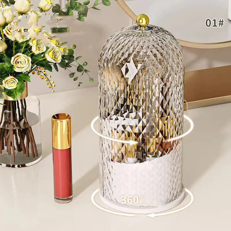 Makeup Brush Holder with Lid Diamond Birdcage 360 Rotating Organizer